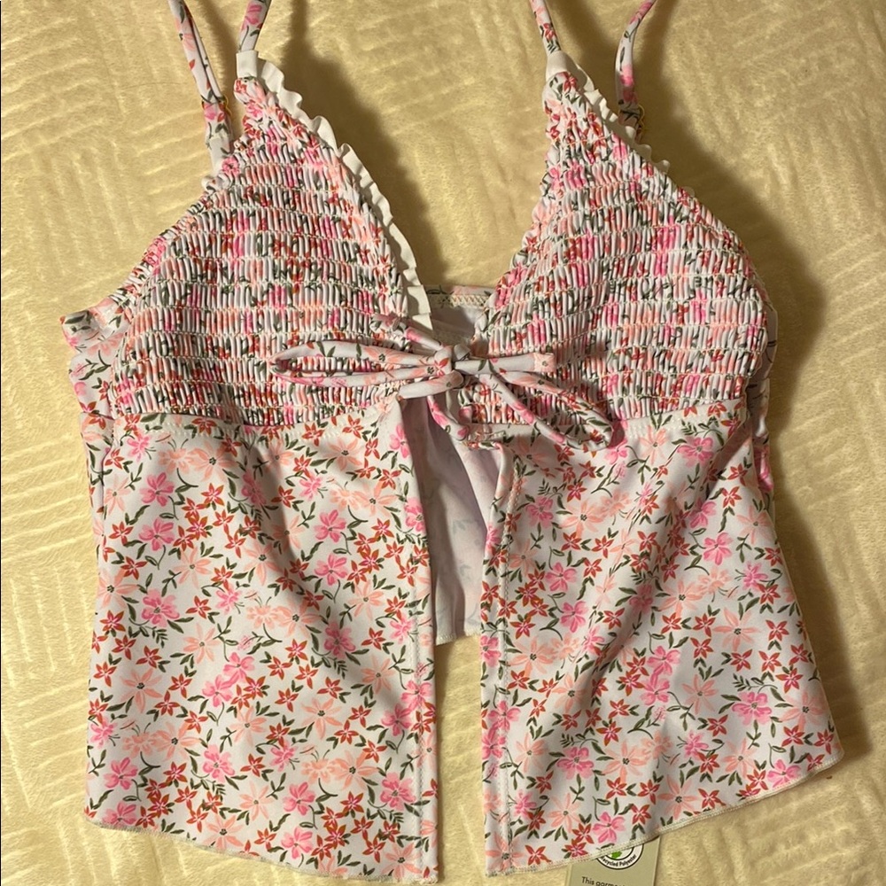 No Boundaries Pink Smocked Camisole BathingSuit Top
